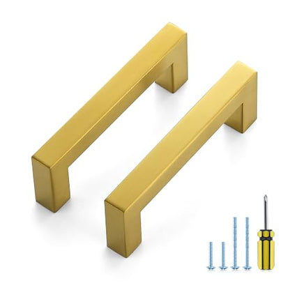 Ravinte Gold Square Pulls Cabinet Handles,3-1/2 Inch,30 Pack - color: Brushed Brass, size: 3-1/2 Inch Hole Center
