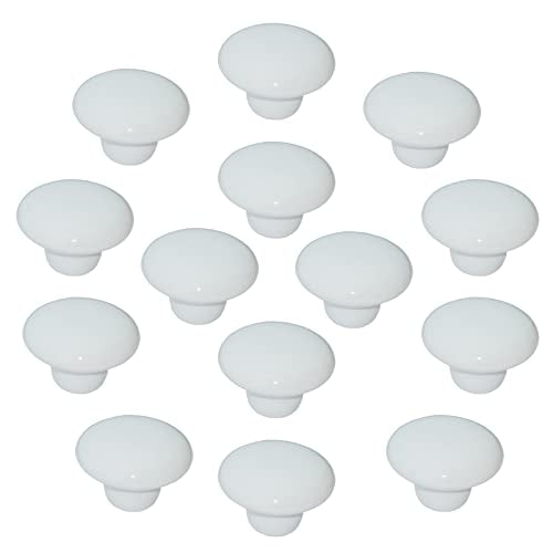 14 Packs White Ceramic Knobs Round Mushroom Cabinet Dresser - color: White