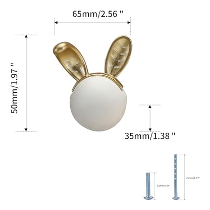 6 pcs White Rabbit Cute Cartoon Ceramic Cabinet Handles Kitchen knobs Door Pull Drawer Pulls for Kitchen Wardrobe Children's Room - color: white rabbit