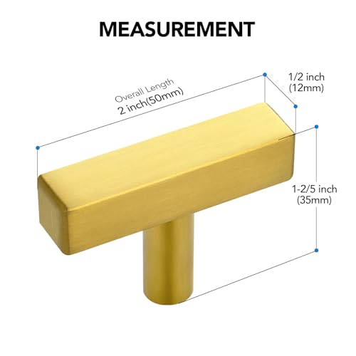10 Pack Brushed Brass Cabinet Knobs 2 In, Gold Square Bar Hardware - color: Brushed Brass&square Bar