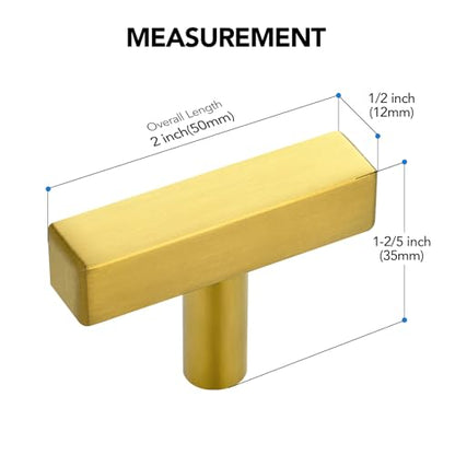 10 Pack Brushed Brass Cabinet Knobs 2 In, Gold Square Bar Hardware - color: Brushed Brass&square Bar