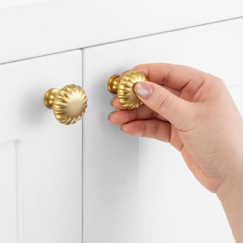 Round Brushed Gold Cabinet Knobs 1-1/4 Inch 10 Pack K2408 - color: Brushed Gold, size: Knob A-10 Pcs