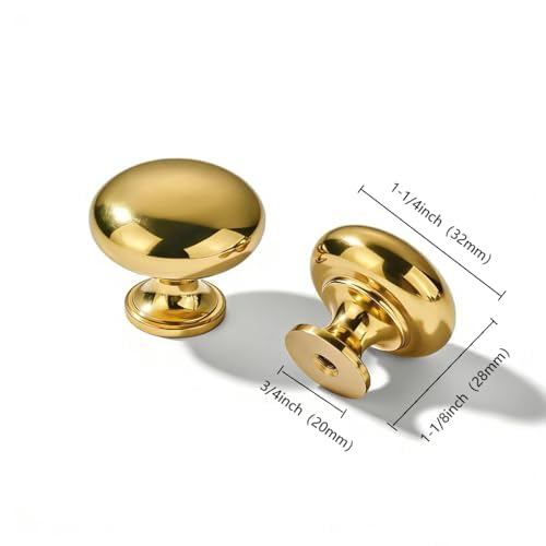 khtumeware Unlacquered Brass Classic Knobs Cabinet 5 Pack 1-1/4 inch Diameter Round Knobs for Kitchen Cabinets,Bathroom Dressers and Cupboards - color: Unlacquered Brass, size: 1-1/4 inch(32mm)