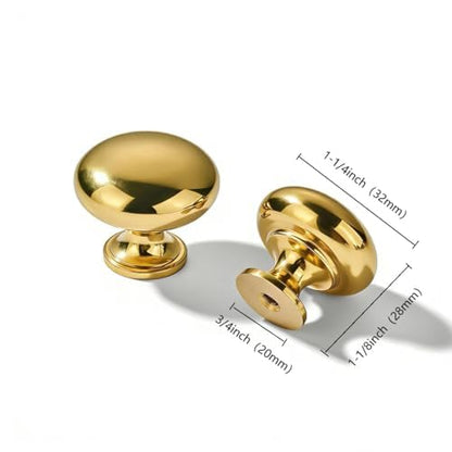 khtumeware Unlacquered Brass Classic Knobs Cabinet 5 Pack 1-1/4 inch Diameter Round Knobs for Kitchen Cabinets,Bathroom Dressers and Cupboards - color: Unlacquered Brass, size: 1-1/4 inch(32mm)