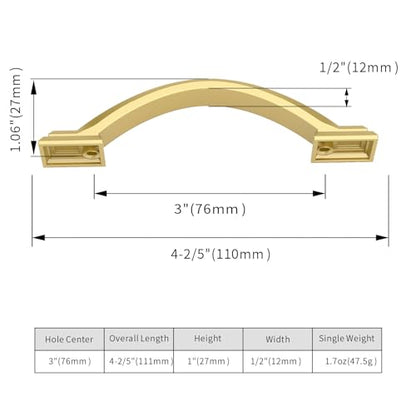 10 Pack Cabinet Handles with Gold Pulls (3 Inch) - color: Gold, size: 3 inch（76mm）, style: 10 Pack