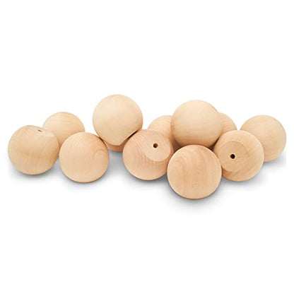Woodpeckers Wood Knobs, 2 Inch Round Natural Wood Drawer Pulls, Pack of 12 Unfinished Wooden Drawer Knobs, Ball Shaped Wood Cabinet Knobs, Nursery Dresser Knobs, Wood Door Knobs and Crafts - size: 2 inch