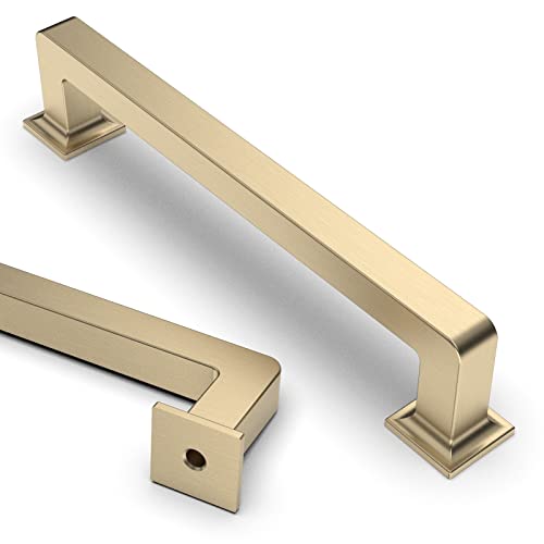 Asidrama 10 Pack 5 inch Brushed Brass Kitchen Cabinet Handles - color: Brushed Brass, size: 5" Hole Center(128mm)