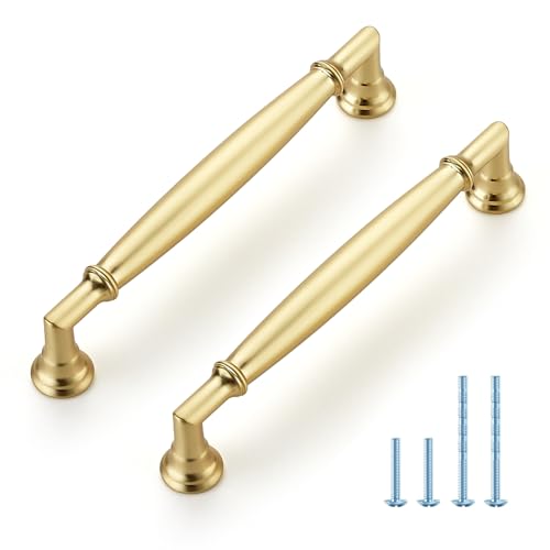 HOME EDIT Brushed Gold Cabinet Handles 5 Inch Pulls 5 Pack - color: Brushed Gold, size: 5 inches Hole Center