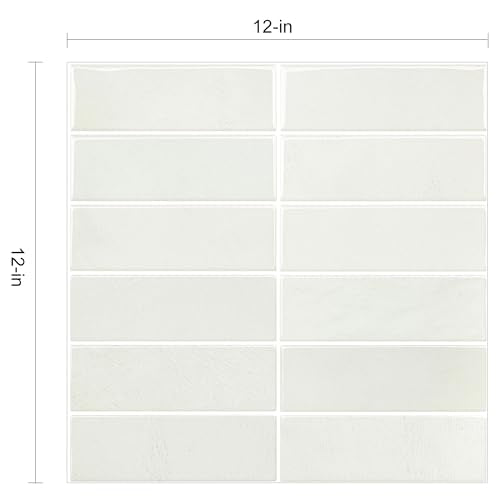 Alwayspon 12×12inch×10Pcs 2.5mm Thick Version Ivory White Marble Style 3D Vinyl Backsplash Tiles, Self-Adhesive Peel and Stick Wall Tile Stickers Stick on Subway Tiles for Kitchen Bathroom Wall - color: Ivory White