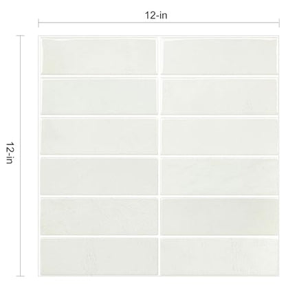 Alwayspon 12×12inch×10Pcs 2.5mm Thick Version Ivory White Marble Style 3D Vinyl Backsplash Tiles, Self-Adhesive Peel and Stick Wall Tile Stickers Stick on Subway Tiles for Kitchen Bathroom Wall - color: Ivory White