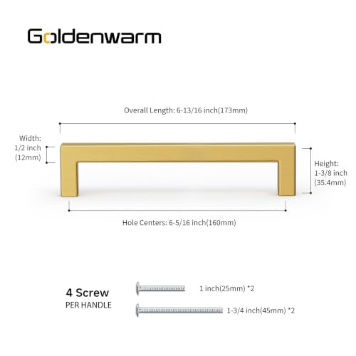 Goldenwarm 30 Pack 6-1/4" Gold Cabinet Handles Kitchen Cabinet Handles - color: Gold, size: 6-1/4in Hole Centers