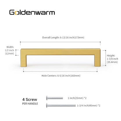 Goldenwarm 30 Pack 6-1/4" Gold Cabinet Handles Kitchen Cabinet Handles - color: Gold, size: 6-1/4in Hole Centers