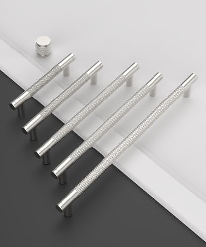 Brushed Nickel Knurled Cabinet Handles Kitchen Pulls 5 Inch 10 Pack - color: Brushed Satin Nickel, size: 5" Hole Center