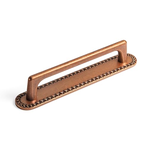 Goo-Ki Antique Copper Cabinet Pulls with Backplate- (2 Pack) 5''(128MM) Hole Centers Zinc Alloy Drawer Handle - color: Antique Copper, size: 5'' Hole Centers, style: Round Corner Backplate 2