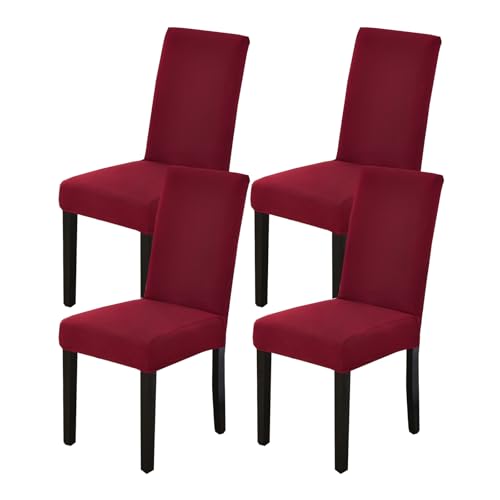 Dining Chair Covers Set of 4, Stretch Spandex Chair Slipcover, Wine Red Chair Slipcovers, Washable Anti-Dust Chair Seat Cover for Kitchen Dining Room, Wedding Party - color: Wine Red, size: 4Pcs