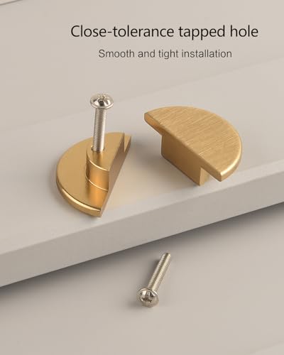 6 Pack Brushed Brass Gold Cabinet Handles Half Moon Knobs Dresser Pulls and Knobs Drawers Small Knob Single Hole Pulls Semi Circle Copper Color - color: brush gold, size: 1.6 inch