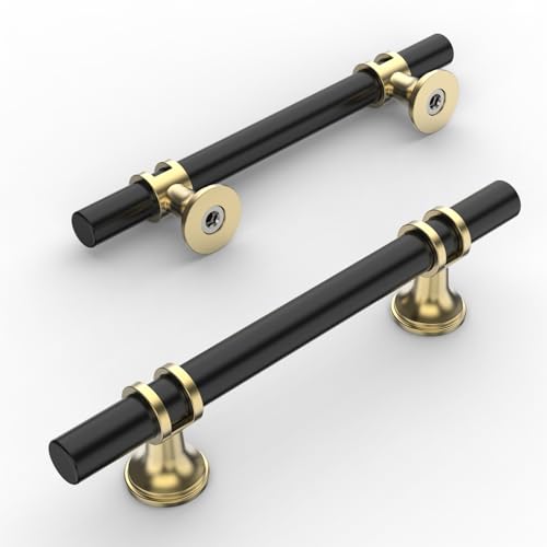 Amerdeco 10 Pack Matte Black and Gold Cabinet Pulls 3.75 Inch(96MM) Hole Centers Kitchen Cabinet Handles Cabinets Hardware Drawer Pulls ZH0058 - color: Gold+Matte Black, size: 3.75"/96MM Hole Center