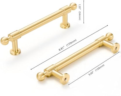 RZDEAL Heavy Duty Solid Brass Cabinet Pulls Handles, 4 Pack 5 Inch Gold Drawer Pulls for Dresser Kitchen Cupboard Bathroom,Brushed Brass Cabinets Hardware - size: 5 In(128mm)