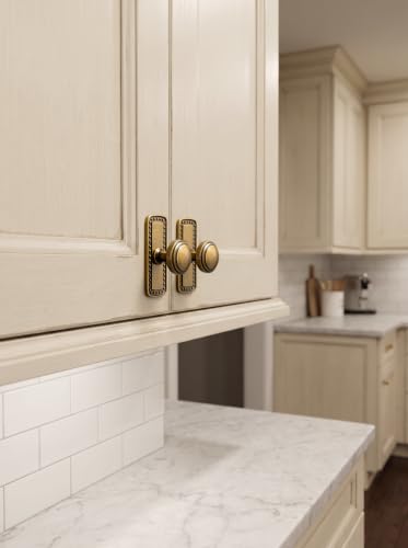 6Pack Champagne Bronze Cabinet Knobs with Backplate Drawer knobs - color: Antique Brass, style: Beadedge