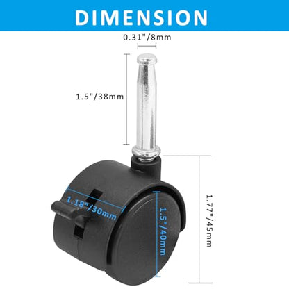 1.5 Inch Swivel Caster Wheels with Brake, 4pcs, M8 Grip Neck Stem - style: 1.5 Inch with Brake-M8 Grip Neck Stem