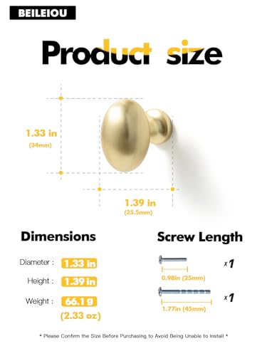 Oval Brushed Gold Cabinet Knobs, Zinc Alloy for Drawer Knobs for Dresser Cupboard Wardrobe, Kitchen Cabinet Pulls (5, Brushed Gold, Egg knob) - color: Brushed Gold