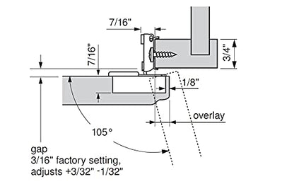 Blum Hinge for Framed cabinets (Face Frame) with 5/16 Overlay and 105° Opening Angle. Soft Close (2 - Pack)