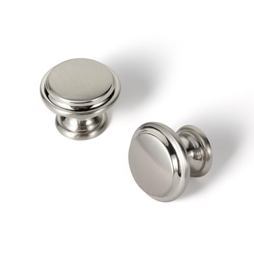 Set of 12 Satin Nickel Cabinet Knobs – Rounded Tiered Shape Modern Kitchen Hardware Contemporary Drawer Handles - color: Brushed Satin Nickel