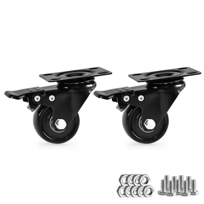 Caster Wheels,2 Inch Heavy Duty Casters with Brake,Set of 2, Black - color: Black, size: 2"