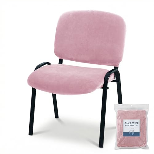Deisy Dee Stretch Velvet Slipcover for Stacking Chairs - Universal Fit for Office, Conference, Waiting Room & Guest Chairs (Back & Seat Covers) (Pink) - color: Pink