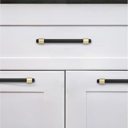 khtumeware 4 inch 5 Pack Matte Black/Brushed Gold Cabinet pulls Zinc Alloy, Kitchen Cabinet Handles, Wardrobe Drawer Handles - Suitable for Bathroom cabinets, Bedroom Furniture - color: Matte Black/Brushed Gold, size: 4 Inch