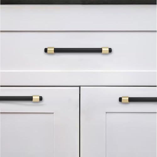 khtumeware 5 inch 5 Pack Matte Black/Brushed Gold Cabinet pulls Zinc Alloy, Kitchen Cabinet Handles, Wardrobe Drawer Handles - Suitable for Bathroom cabinets, Bedroom Furniture - color: Matte Black/Brushed Gold, size: 5 Inch