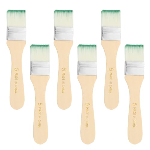 PATIKIL 6Pcs Wooden Paint Brush Set, 5.9" Nylon Bristle Flat Brushes #5 - color: Green/White, size: #5