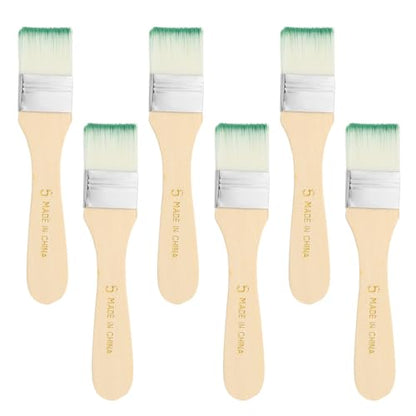 PATIKIL 6Pcs Wooden Paint Brush Set, 5.9" Nylon Bristle Flat Brushes #5 - color: Green/White, size: #5