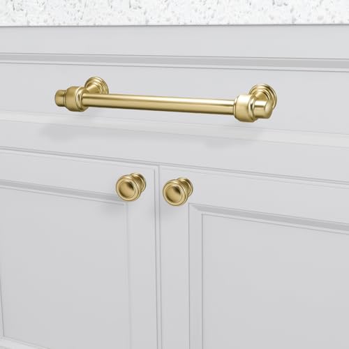 10 Pack Brushed Brass Kitchen Cabinet Knobs - Gold Drawer Handles - color: Brushed Brass, size: Knob