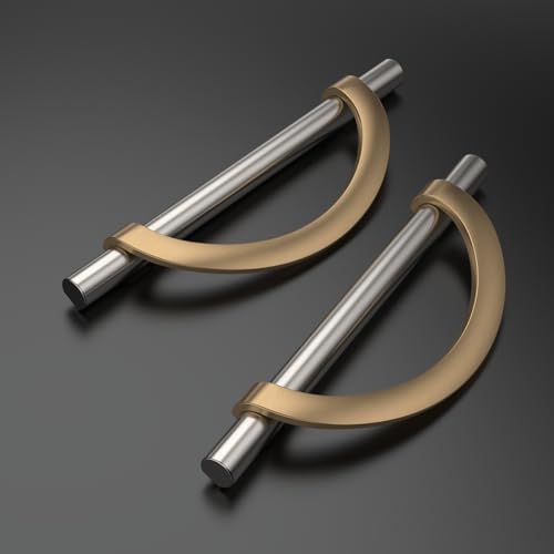 Amerdeco 10 Pack Brushed Satin Nickel and Champagne Bronze Cabinet Pulls 5 Inch(128MM) Hole Centers Kitchen Cabinet Handles Cabinet Hardware Cupboard Handles Drawer Pulls… - color: Champagne Gold Brushed Satin Nickel, size: 5"/128MM Hole Center, style: 10