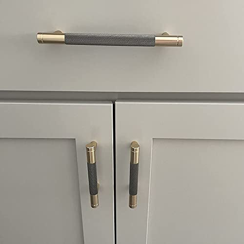 10 Pack 5 Inch 128 mm Bar Cabinet Pulls Gold and Grey Knurled Handles for Brushed Gold Drawer Pulls Cupboard Aluminum Handles - color: Gold and Grey, size: 5 Inch