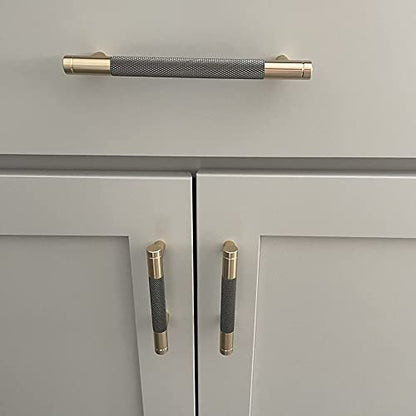 10 Pack 5 Inch 128 mm Bar Cabinet Pulls Gold and Grey Knurled Handles for Brushed Gold Drawer Pulls Cupboard Aluminum Handles - color: Gold and Grey, size: 5 Inch