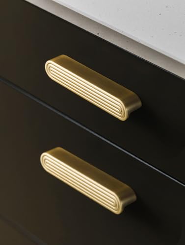 5 Pack Gold Cabinet Pulls 5" Hole Center Brushed Brass Drawer Pulls Circle Bathroom Dresser Handles Hardware Zinc Alloy - color: Brushed Gold, size: 5 Inch Hole Centers