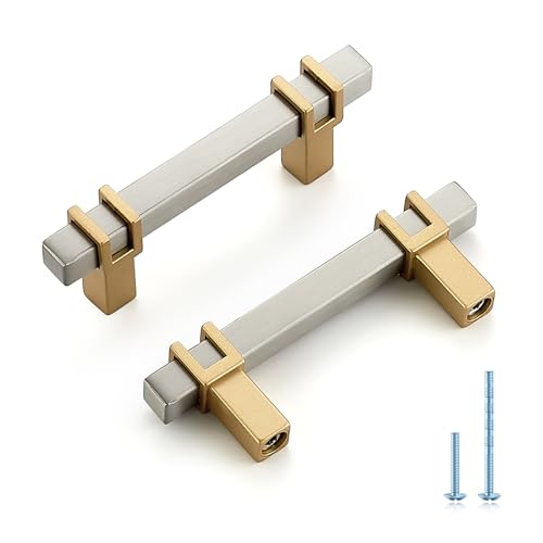 HOME EDIT 25 Pack 2-1/2 inch Cabinet Handles, Kitchen Cabinet Handles Brushed Nickel and Gold Drawer Pulls Zinc Alloy Square Bar Kitchen Pulls - color: Brushed Nickel and Gold, size: 2-1/2 Inch Hole Center