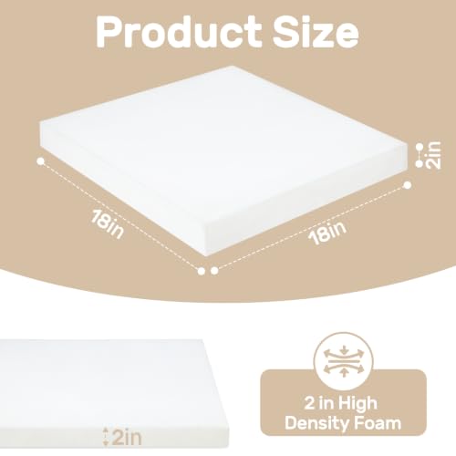 Couch Cushion Replacement 2"H, High Density Upholstery Foam Cushion Insert - color: White, size: 2"x18"x18"