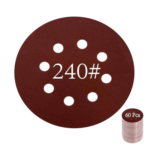 60 PCS 5 Inch Sanding Discs, 240 Grit Hook and Loop Sandpaper for Orbital Sander, Round Sanding Pads for Random Orbital Sander, Sandpaper Discs for Wood Metal Polishing - style: TiePan-240#-60pcs