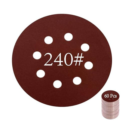 60 PCS 5 Inch Sanding Discs, 240 Grit Hook and Loop Sandpaper for Orbital Sander, Round Sanding Pads for Random Orbital Sander, Sandpaper Discs for Wood Metal Polishing - style: TiePan-240#-60pcs