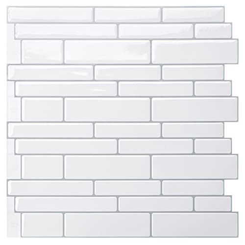 WOWSTAR 10-Sheet White Peel and Stick Backsplash Tiles for Kitchen, Marble Look Stick on Tiles for Kitchen, 12 inches x 12 inches - color: White