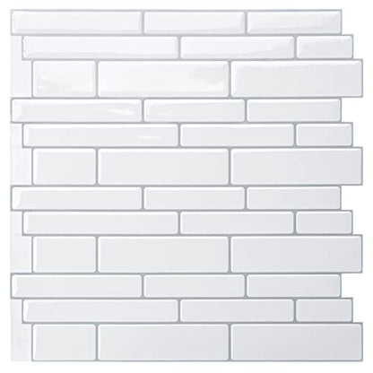 WOWSTAR 10-Sheet White Peel and Stick Backsplash Tiles for Kitchen, Marble Look Stick on Tiles for Kitchen, 12 inches x 12 inches - color: White