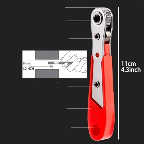 Steel Screwdriver, Suitable For Confined Spaces, Motorless, Red Right-Angle Tool With Ratchet Forward/Backward Function