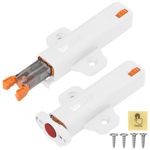 Jiayi Push to Open Door Catches Heavy Duty 2 Pack Push Opener Door Latch for Cupboard White Touch Open Latches for Closet Closing Wardrobe Closure Spring Push Latch - color: White