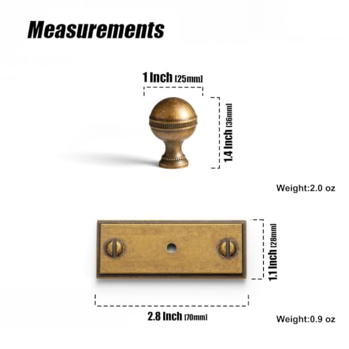 Goo-Ki Antique Brass Cabinet Knobs with Rectangular Backplate, 6 Pack - color: Antique Brass, style: Rectangular Plate