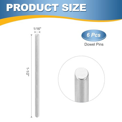 MECCANIXITY 6Pcs 1/16" x1-1/2 Dowel Pins Cylindrical Shelf Support Pegs - size: 1/16"x1-1/2"