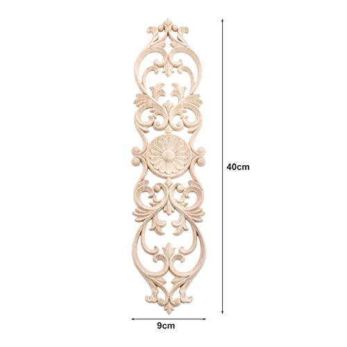 2Pcs Wood Onlays Appliques, Long Wooden Carved Center Carvings Decals - color: 2-Pack, size: 15.8" x 3.6"