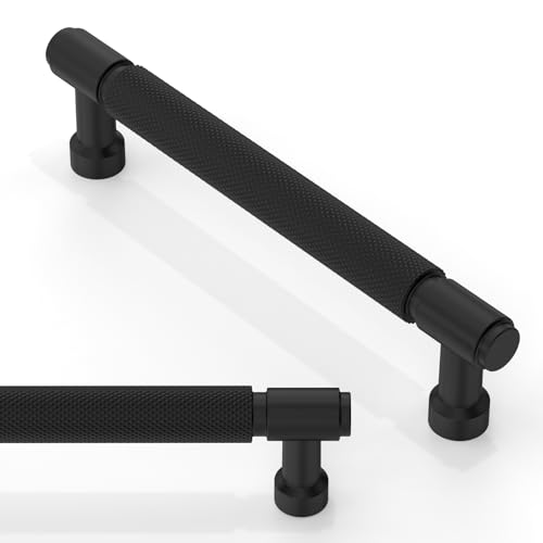 10 Pack Matte Black Knurled Cabinet Pulls 5 Inch(128mm) Kitchen Cabinet Handles Cabinet Hardware Drawer Pulls - color: Matte Black, size: 5" Hole Center